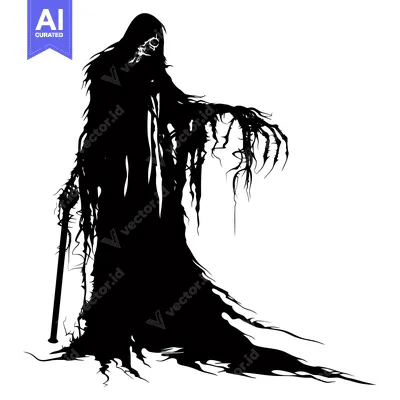 Premium design asset: A Black Silhouette of a Grim Reaper Holding a Scythe