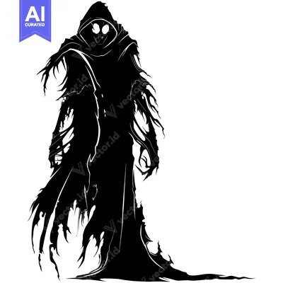 Black and White Illustration of a Creepy, Hooded Figure
