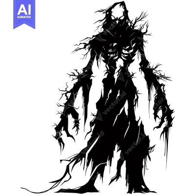 Aset desain premium: Silhouette of a Tree-like Monster with Claws and a Hood