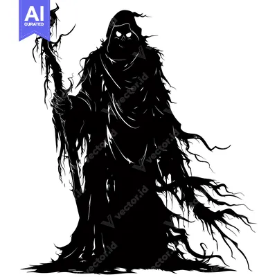 Aset desain premium: Silhouette of a cloaked figure holding a staff