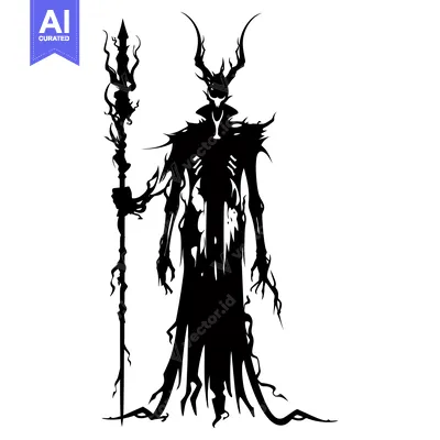 A Silhouette of a Dark Figure Holding a Spiked Staff