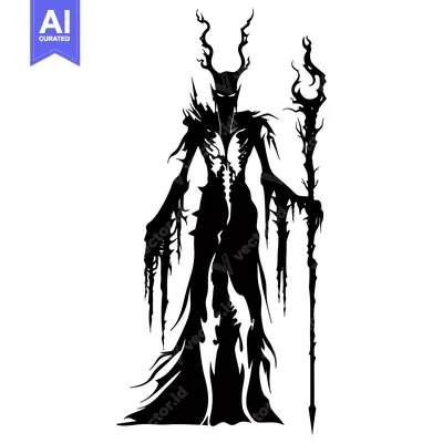 Aset premium populer: A Silhouette of a Dark Figure with Antlers Holding a Staff