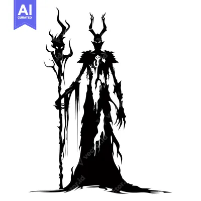 A Silhouetted Demon Figure Holding A Skull-Topped Staff