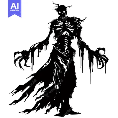 Popular premium asset: A Silhouette of a Monstrous, Decaying Figure with Claws and Glowing Ey