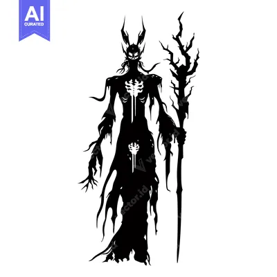 Aset premium populer: Silhouette of a Dark Figure with Horns and a Staff