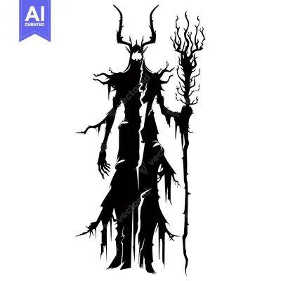 A Silhouetted Figure with Antlers and a Twisted Branch Staff