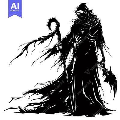 Aset premium populer: A Silhouette of a Grim Reaper Holding a Scythe and a Staff