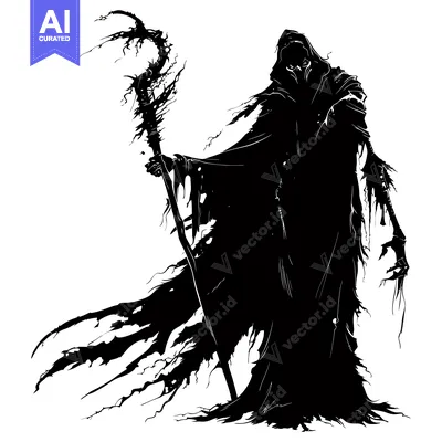 Silhouette of a cloaked figure holding a staff