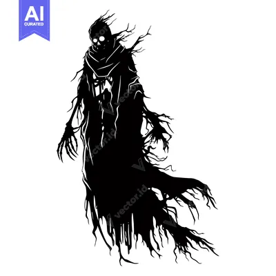 Aset premium populer: Silhouette of a Spectral Figure with Glowing Eyes and a Flowing Robe