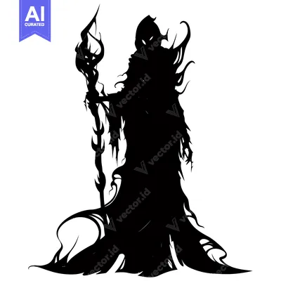 Premium design asset: Silhouette of a Mystical Figure with a Staff