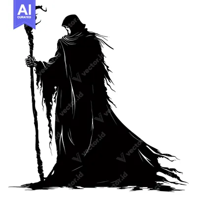 Popular premium asset: Silhouette of a hooded figure holding a staff