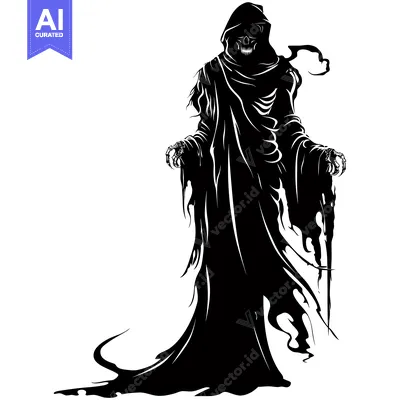 Popular premium asset: Black and White Silhouette of a Grim Reaper Figure