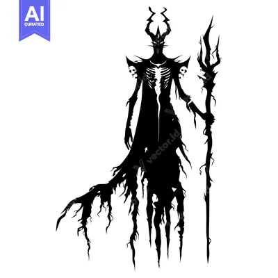 Aset premium populer: Silhouette of a Grim Reaper with a Staff and Skulls
