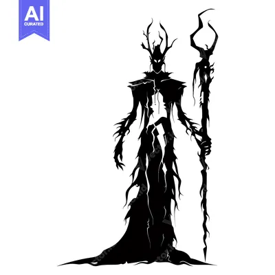 Aset desain premium: Silhouetted Figure with Antlers and Staff