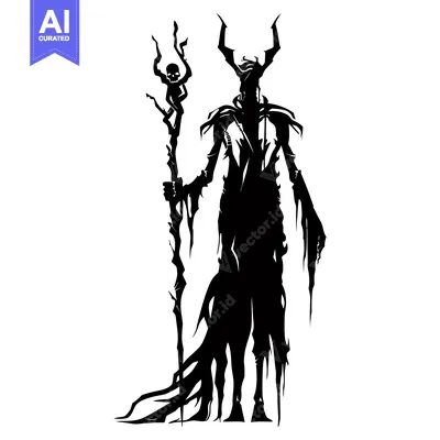 Popular premium asset: Silhouette of a Dark Figure Holding a Staff with a Skull on Top