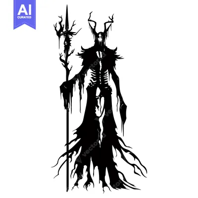 Aset premium populer: Silhouette of a skeletal figure with antlers and a spear