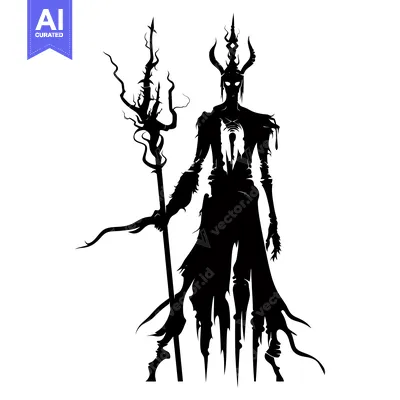 Premium design asset: Silhouette of a Dark Figure with a Spiked Staff