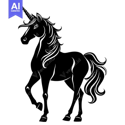 Aset premium populer: Black and White Silhouette of a Unicorn with a Spiral Horn