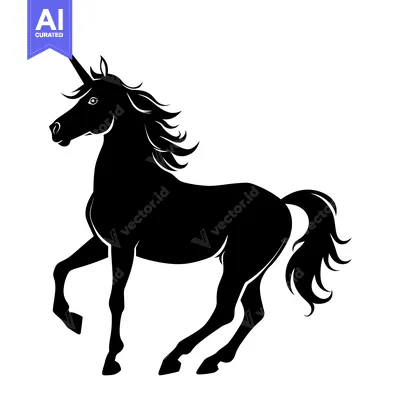 Black Silhouette of a Unicorn with a Long Horn