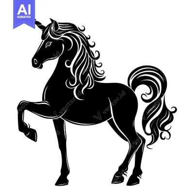 A Black and White Silhouette of a Unicorn Standing on Its Hind Legs
