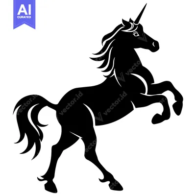 Black and White Silhouette of a Unicorn Rearing Up