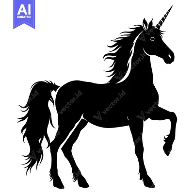Black Silhouette of a Unicorn Standing on Its Hind Leg
