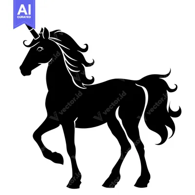 Aset premium populer: Black Silhouette of a Unicorn Standing with its Head Turned