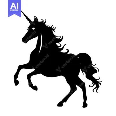 Premium design asset: Black Silhouette of a Rearing Unicorn with a Spiral Horn