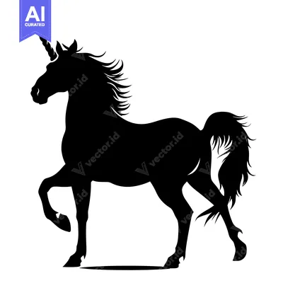 Premium design asset: Black Silhouette of a Unicorn Standing on Its Hind Legs