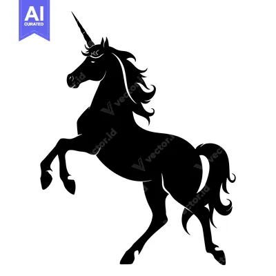 Black Silhouette of a Unicorn Rearing Up with its Horn Raised