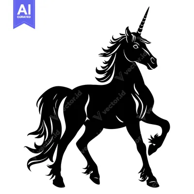 Black Silhouette of a Unicorn with a Single Horn