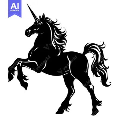 Aset premium populer: Black and White Silhouette of a Unicorn Rearing Up