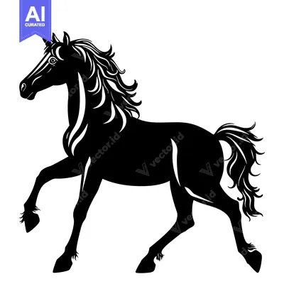 Premium design asset: A Black Silhouette of a Galloping Unicorn with a Long Horn