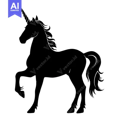 Premium design asset: Black and White Silhouette of a Unicorn Standing on its Hind Legs