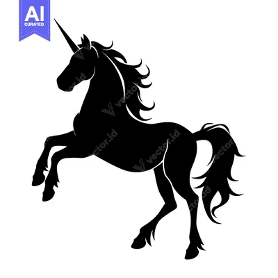 Aset premium populer: Black Silhouette of a Unicorn Standing on Its Hind Legs