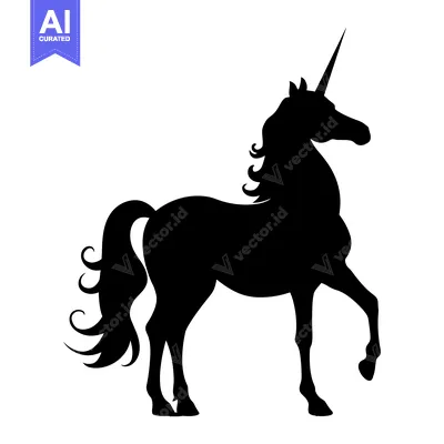 Black Silhouette of a Unicorn Standing on a White Background