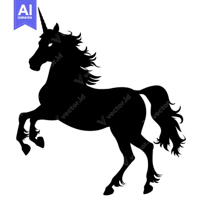 Premium design asset: Black Silhouette of a Rearing Unicorn
