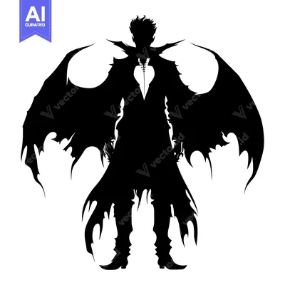 Aset desain premium: Silhouette of a Man with Wings in a Dramatic Pose