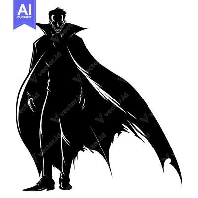 Aset desain premium: Silhouette of a Vampire with a Grinning Skull Face