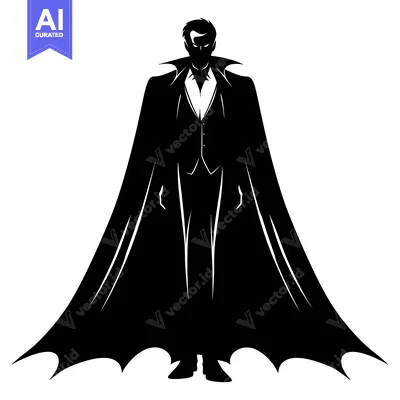 Premium design asset: A Silhouette of a Man Wearing a Cape with a Bat-Wing Design