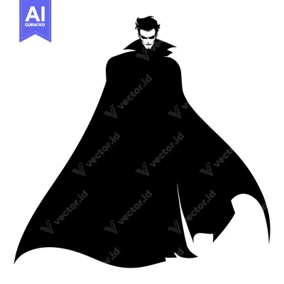 Silhouette of a Man in a Black Cloak with a Serious Expression