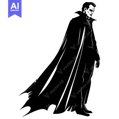 Premium design asset: A silhouette of a man in a cloak standing in a dramatic pose