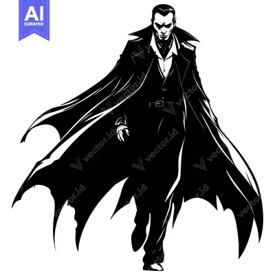 Aset premium populer: A Silhouetted Vampire Walking Forward With a Cape