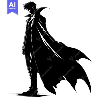 Premium design asset: Black and White Silhouette of a Vampire with a Cape