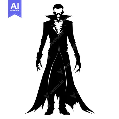 Premium design asset: Black and White Silhouette of a Male Vampire with Claws