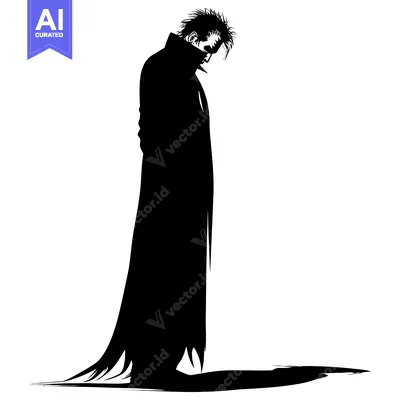 Aset premium populer: Silhouette of a Man in a Long Coat, Head Downcast