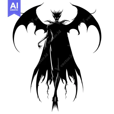 Premium design asset: Silhouette of a Winged Demon with Claws and Spiked Hair