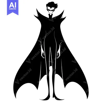 Aset premium populer: A Silhouetted Figure in a Caped Outfit with a Mysterious Expression