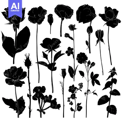 Aset premium populer: Black Silhouettes of Various Flowers and Buds