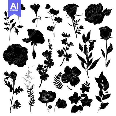Premium design asset: Black and White Floral Silhouettes